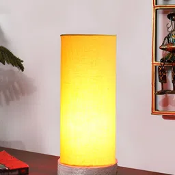 Devansh Yellow Textured Wooden Cylindrical Shaped Table Lamp image 3