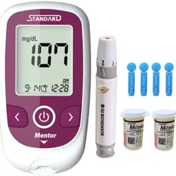 Mentor Digital Blood Glucose Meter with 50 Strips, Round Lancet, Lancing Device Glucometer-13
