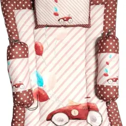 Newborn Baby Pom Pom Cotton Bed Cushioning with Pillow Godari Set Rectangular Sleeping Bag CAR-image-1