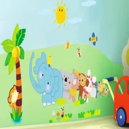 Jaamso Royals Green & Yellow Cartoon Printed PVC Removable Wall Sticker-image-12
