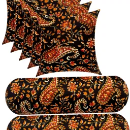 Combo Set of 5 Cushion And 2 Microfibre Floral Bolster Pack of 7-image-96