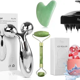 Faigy Jade Roller with Gua Sha Massage Set + Ice Roller + Shampoo Brush + 3D Massager Jade Roller with Gua Sha Massage Set + Ice Roller + Shampoo Brush + 3D Massager Massager-image-1
