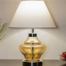 kapoor lampshades Unica White Cottan Fabric Shade Night Lamp With Metal & Glass Base-picture-45