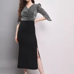 Women Bodycon Black Below Knee Dress-image-83