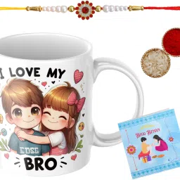 Rakhi with mug _ _KQ35 Assorted Rakhi, Mug, Greeting Card, Chawal Roli Pack Set-7