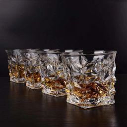 (Pack of 4) Diamond Design Crystal Cut Whiskey Glass Set (300 ml) (4) Glass Set Whisky Glass-image-64
