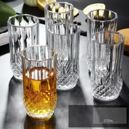(Pack of 6) Crystal Diamond Cut Straight Imported Transparent (6 Pcs Set 250 ML) Glass Set Water/Juice Glass-image-32