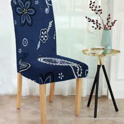 cortina Blue Printed Polyester 15x19 Inch Stretchable Chair Covers (Set of 4)-picture-29