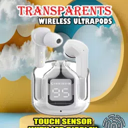 crecro Ultrapod Bluetooth Earbuds Headset Crystal Transparent Design,LED Display GR71 Smart Headphones-image-77
