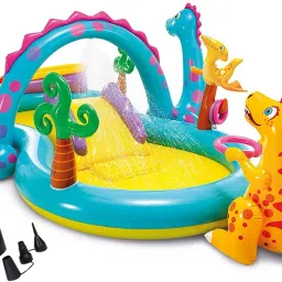 Intex 11' x 7.5' x 44" Dinoland Play Center Kiddie Swimming Pool w/air Pump Inflatable Swimming Pool-29