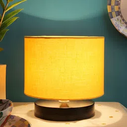 Devansh Yellow Wooden Cylindrical Shaped Table Lamp-13