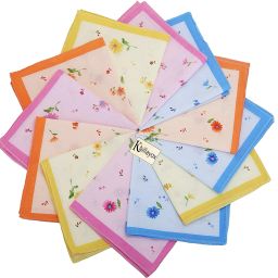 Khillayox Women's/Girl's 100% Cotton Essential Stylish Handkerchiefs/Hankies (Pack of 12) ["Multicolor"] Handkerchief-image-7