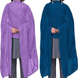 Chiffon Solid Purple, Dark Blue Women Dupatta-image-89