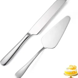 2PCS Silver Cake Serving Set, Cake Knife and Server Set Perfect For Wedding Stainless Steel Cake Server-17