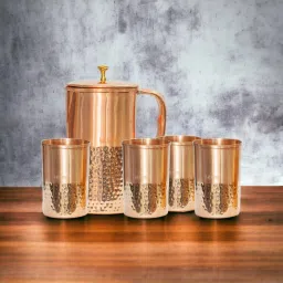 Altos Pitcher 5PC Set|Glass - 310ML Each|100% Pure Copper with ISO Certification Jug Glass Set-image-32