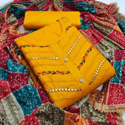 Unstitched Cotton Blend Salwar Suit Material Embellished-image-37