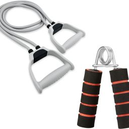 Combo Of Double Toning Tube With Foam Hand Gripper for Gym Equipment Fitness Accessory Kit Kit-image-38