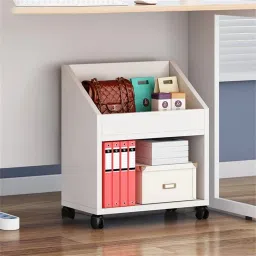 Bookshelf2 Layer Storage Rack with Wheels Engineered Wood Open Book Shelf-picture-22