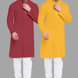 Men Cotton Blend Kurta Pyjama Set-image-82