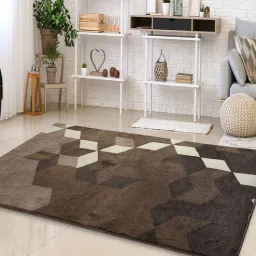 saral home Beige Abstract Cotton 5 ft x 7 ft Machine Made Carpet-picture-14