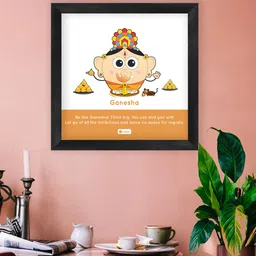 Indigifts White & Orange Coloured Gift-Be Like Ganesha Printed Poster Frame-29