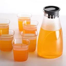 Glass jug 1000 ml with Lid Drinking Glasses Set 6 Glass 250ML Jug Glass Set-image-87