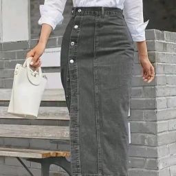 Women Solid A-line Grey Skirt-image-3