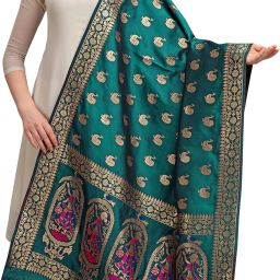 Pure Silk Printed Pink, Dark Green, Gold Women Dupatta-image-68