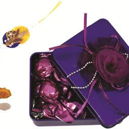 skylofts 100gms Stylish Chocolate Rectangular Tin Pack with Rakhi, teeka Combo for Brother Fiber Gift Box-picture-22