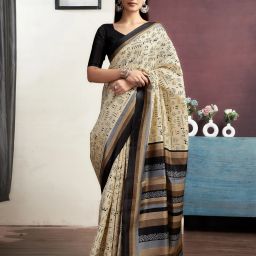 Geometric Print, Printed Bhagalpuri Silk Blend Saree-12