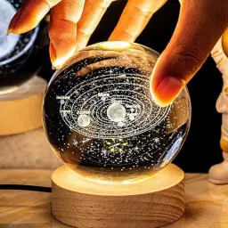Small Solar System Ball Night Light 3D Glass Ball Night Lamp with Wood Base Table Lamp-17