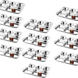 narv Lunch Dinner Plate Thali | 5 Compartments Stainless Steel Divided Mess Dish K2 Dinner Plate-picture-13