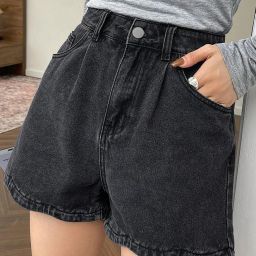 Solid Women Denim Black Denim Shorts-image-66