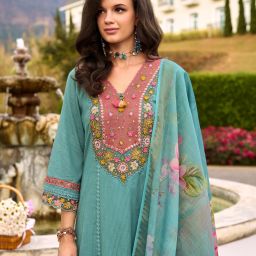 Women Pure Cotton Kurta Pant Dupatta Set-image-82