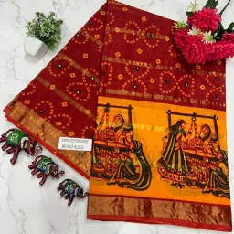 Printed Bandhani Pure Cotton Saree-image-5