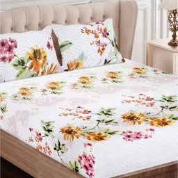 sej by nisha gupta Brown Floral 160 TC Cotton Queen Sized Bed Sheets with 2 Pillow Covers-picture-41