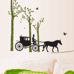 Jaamso Royals Green & Black PVC Removable Horse Car On Road Natural Wall Sticker-image-95