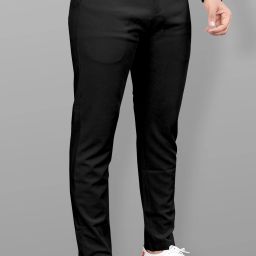 Men Slim Fit Black Lycra Blend Trousers-image-48