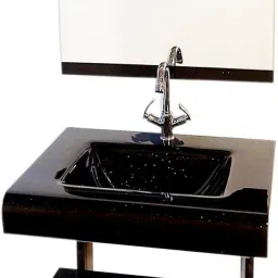 OV_014 Glass Wash Basin With Mirror, Self & Steel Stand (24''x21'') Wall Hung Basin-image-56