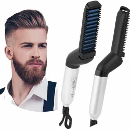 TRENDBIT Electric Hair Straightener Brush,Men Quick Beard Straightener Styler Comb,Hair Straightening,Curly Hair Straightening Comb,Side Hair Detangling, Multi functional Hair Curling Curler Man Hair Styler Hair Straightener (Black) men hair styler Hair Styler-3