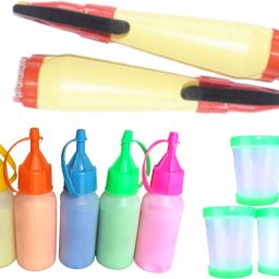 Rangoli Making Kit: Pack of Rangoli Color Powder/Kolam Powder Bottles in Special Squeeze pack for Floor Rangoli Navratri Pongal Pooja Mandir + 2 Rangoli Outliner Pen and 3 Rangoli Fillers Rangoli Stencil-20