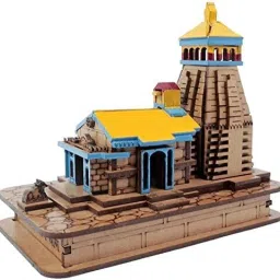 ani divine Shri Kedarnath Dham Temple In Wood Color 3D Mandir Statue For Car Dashboard Decorative Showpiece - 13 cm image 3