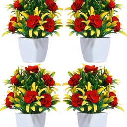 Red Rose Flowers With Combo Set For Home Office Decoration Multicolor Rose Artificial Flowerwith Pot-image-4