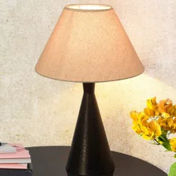 homesake Matt Black Metal Modern Lamp with Fabric Shade, Black Cone, Jute Shade-picture-39