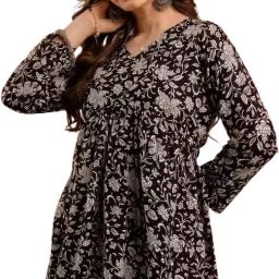 Women Floral Print Cotton Rayon A-line Kurta-image-3