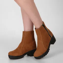 strasse paris Women's Ankle Length Block Heel Stylish and Fashionable Tan Boots | Boots For Women-picture-22