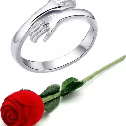 Valentine Propose Silver Hug Ring Stylish Hugging Hands Couple Rings Alloy Silver Plated Ring-image-3