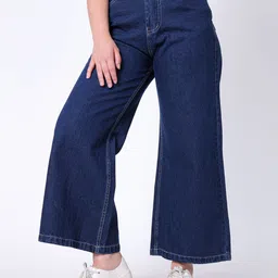 3butterflies Women Flared High Rise Dark Blue Jeans-picture-24