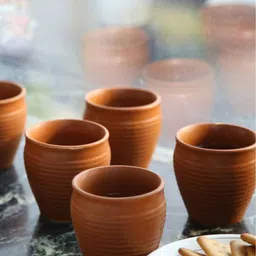 MARKET99 Set Of 6 Brown Solid Ceramic Matte Kulladhs-16