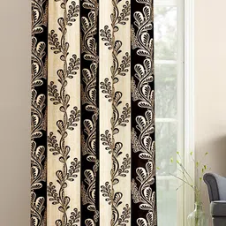 Kuber Industries Brown & Beige Floral Printed Door Curtain-37